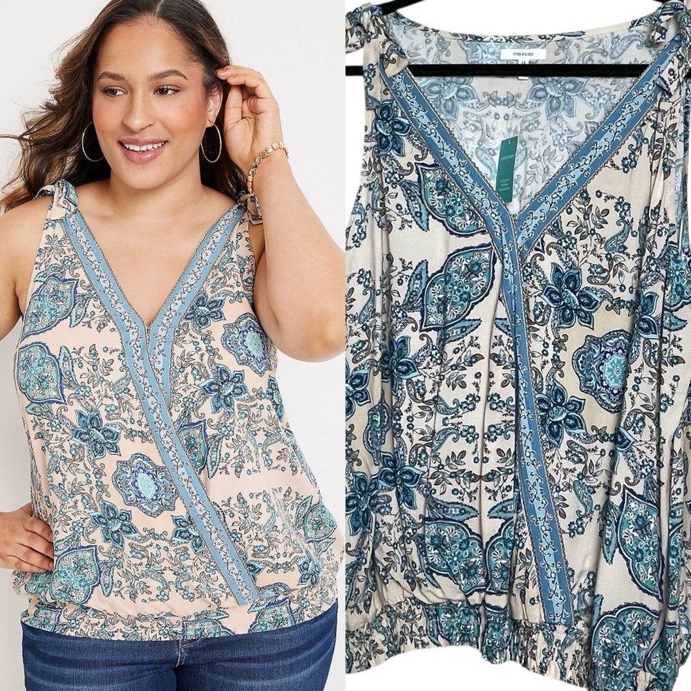Maurices WMNS NWT Plus Size Paisley Sleeveless Surplice Top w/ Banded Bottom 1x